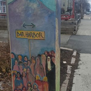 Painted box over a kiosk in Bar Harbor, ME.